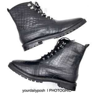NWT Find. alligator embossed black leather lace-up boots EU 41